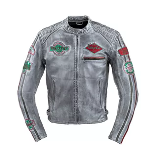 W-TEC Sheawen Worn Grey Herren Leder Motorradjacke - grau