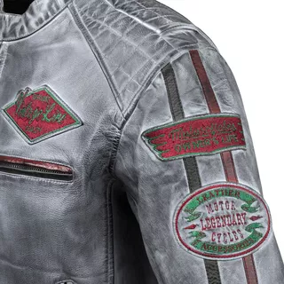 Pánská kožená moto bunda W-TEC Sheawen Waxed Grey