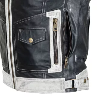 Men’s Leather Jacket W-TEC Esbiker - Black with Beige Stripes