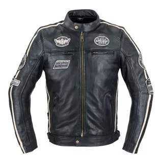 Men’s Leather Jacket W-TEC Makso - Black with Patches