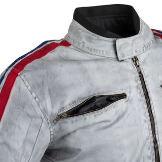 Мъжко текстилно мото яке W-TEC 91 Cordura - бяло с червена и синя ивица