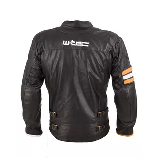 Leather Motorcycle Jacket W-TEC Brenerro - Black-Orange-White, 4XL