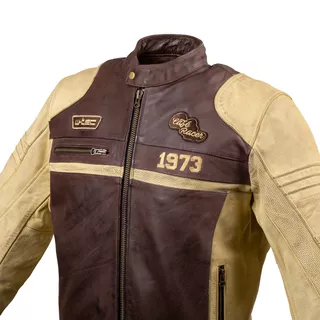 Pánská kožená moto bunda W-TEC Retro - černo-hnědo-béžová, 4XL