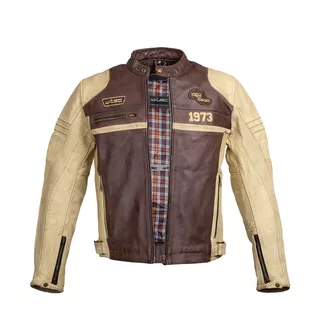 Men’s Leather Motorcycle Jacket W-TEC Retro - Black-Brown-Beige