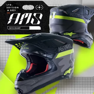 Moto přilba Alpinestars Supertech S-M10 limitovaná edice AMS MIPS šedá/bílá/žlutá fluo/černá