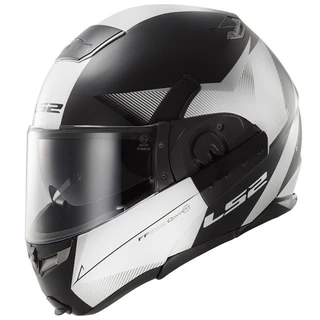 Tilting Moto Helmet LS2 Convert Hawk - Black-Yellow - Matte Black-White