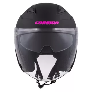 Motorcycle Helmet Cassida Jet Tech Matte Black/Pink Logos 2023