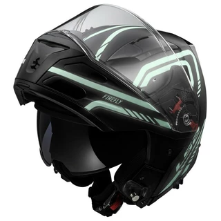 Flip-Up Motorcycle Helmet LS2 FF324 Metro Firefly - Matte Black with Fluo Straps