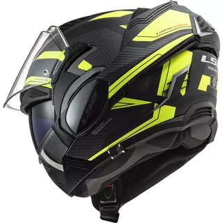 Flip-Up Motorcycle Helmet LS2 FF900 Valiant II Revo P/J - Matt Black H-V Yellow