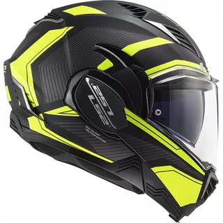 Flip-Up Motorcycle Helmet LS2 FF900 Valiant II Revo P/J - Matt Black H-V Yellow