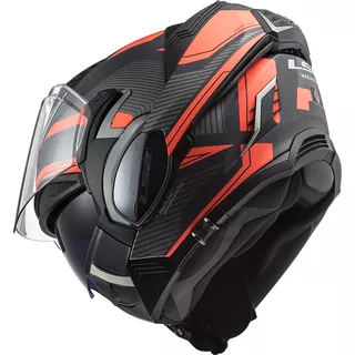 Flip-Up Motorcycle Helmet LS2 FF900 Valiant II Revo P/J - Matt Titanium Fluo Orange