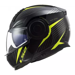 Flip-Up Motorcycle Helmet LS2 FF902 Scope Skid - Black H-V Yellow