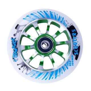 Spare wheel for scooter FOX PRO Raw 03 100 mm - Red-Silver with Graphics - White-Green