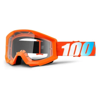 Motocross Goggles 100% Strata - Orange, Clear Plexi with Pins for Tear-Off Foils - Orange, Clear Plexi with Pins for Tear-Off Foils
