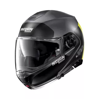 Motorcycle Helmet Nolan N100-5 Plus Distinctive N-Com P/J - Glossy Black-Fluo - Flat Lava Grey-Yellow