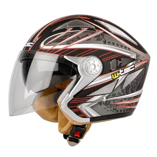 Motorcycle Helmet W-TEC V529 - White - Black and Graphics