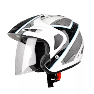 Kask motocyklowy otwarty W-TEC NK-629 skuter + BLENDA - Biało-niebieski - Biało-niebieski