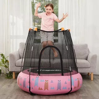 Pompowana trampolina dla dzieci z siatką inSPORTline Nufino 120 cm - Różowy