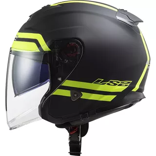 Open Face Motorcycle Helmet LS2 OF521 Infinity Hyper - Matt Titanium H-V Yellow