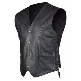 Men's Leather Motorcycle Vest OZONE Staff - Black