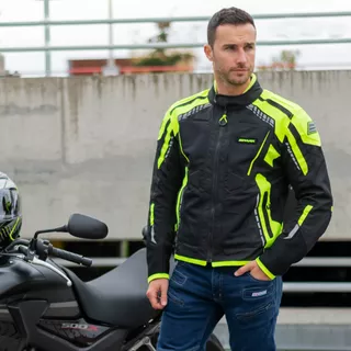 Férfi textil motoros kabát Spark Athmos - fekete-fluo