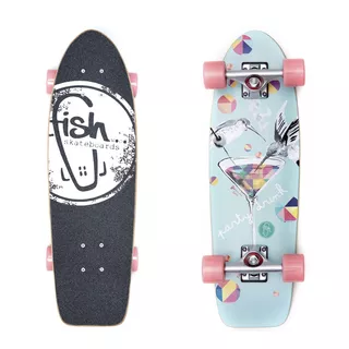 Fish Old School Cruiser Party 26" Mini Longboard - Silver-Magenta