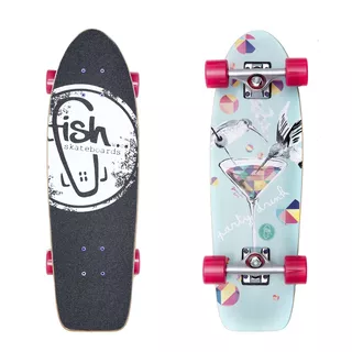 Mini Longboard Fish Old School Cruiser Party 26” - Silver-Summer Pink - Silver-Magenta