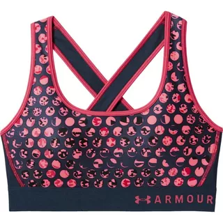 Dámska kompresná podprsenka Under Armour Mid Crossback Print - XS - BLACK / ACADEMY / CORAL COVE