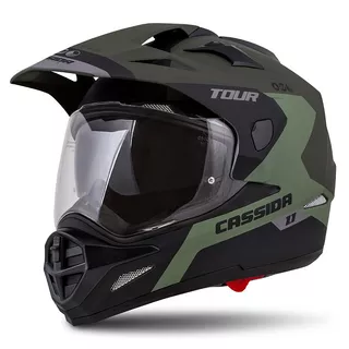 Motorcycle Helmet Cassida Tour 1.1 Spectre - Grey/Light Grey/Fluo Yellow/Black - Matt Army Green/Grey/Black