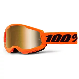 Juniorské motokrosové brýle 100% Strata 2 Junior Mirror - Orange, True zlaté plexi