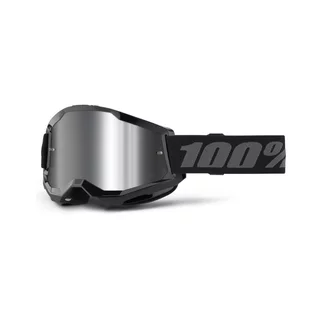 Motokrosové brýle 100% Strata 2 New Mirror - Black, stříbrné plexi