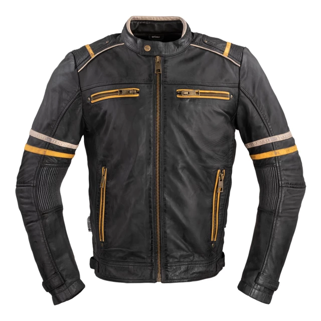 Men’s Leather Motorcycle Jacket W-TEC Traction - Black - Black