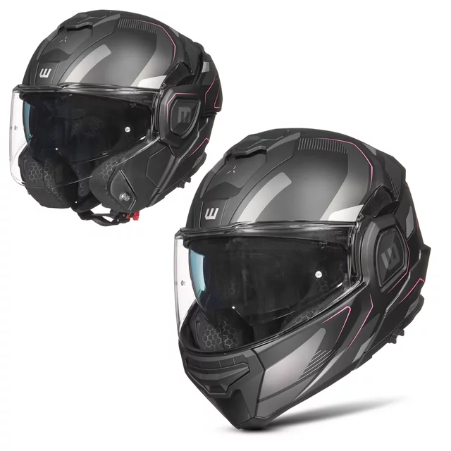 Překlopná moto přilba W-TEC Zoroz P/J - Glossy Tricolor - Matt Black-Fluo Pink