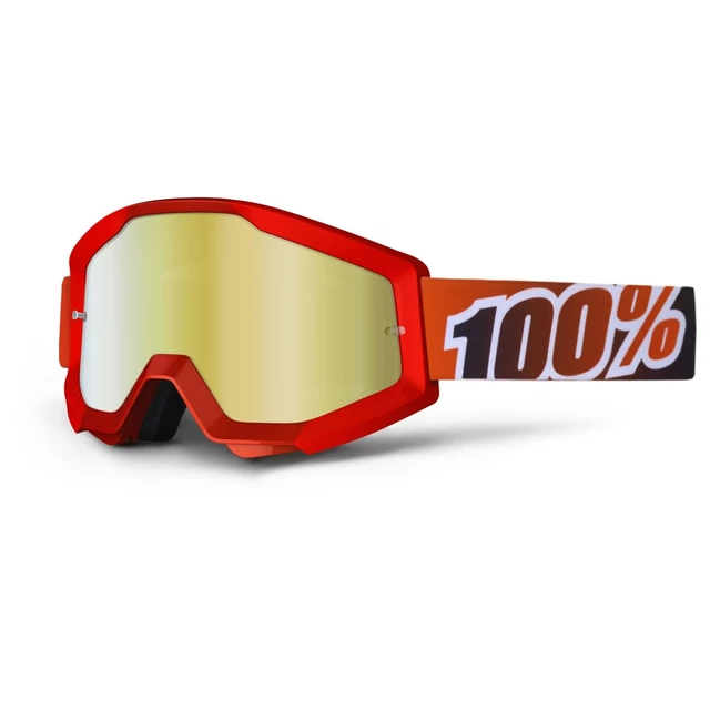 Motocross Goggles 100% Strata - Orange, Blue Chrome Plexi with Pins for Tear-Off Foils - Fire Red, Red Chrome Plexi with Pins for Tear-Off Foils