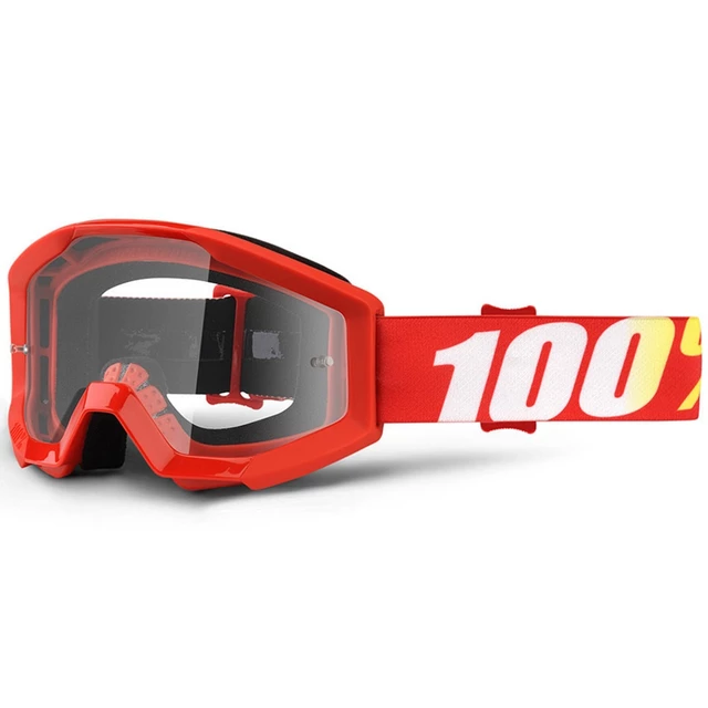 Motocross Goggles 100% Strata - Orange, Clear Plexi with Pins for Tear-Off Foils - Furnace Red, Clear Plexi with Pins for Tear-Off Foils