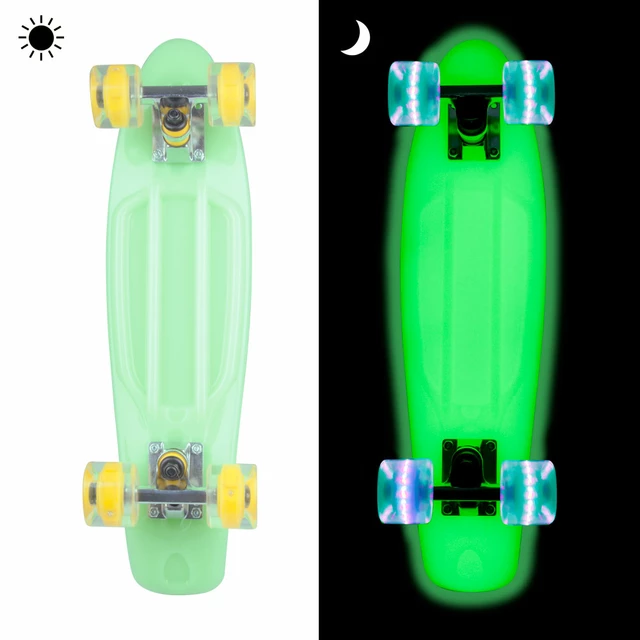 Glow-in-the-Dark Pennyboard WORKER Lumy 22ʺ - Blue with Colourful Wheels - Green