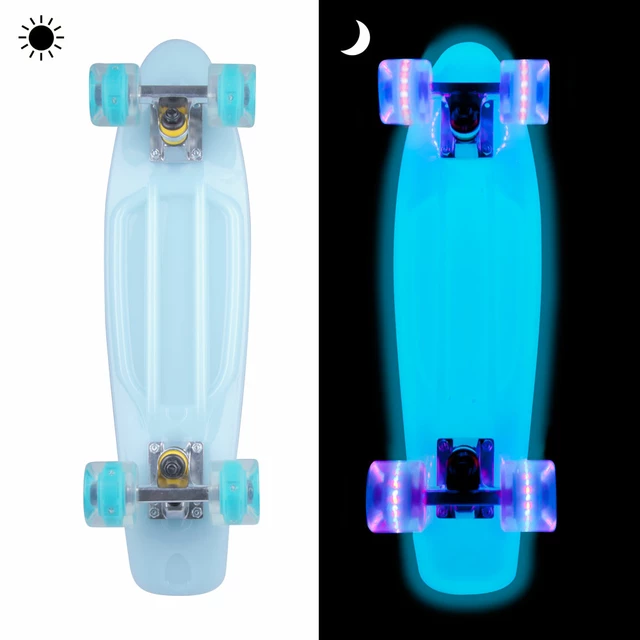 Glow-in-the-Dark Pennyboard WORKER Lumy 22ʺ - Blue with Colourful Wheels - Blue