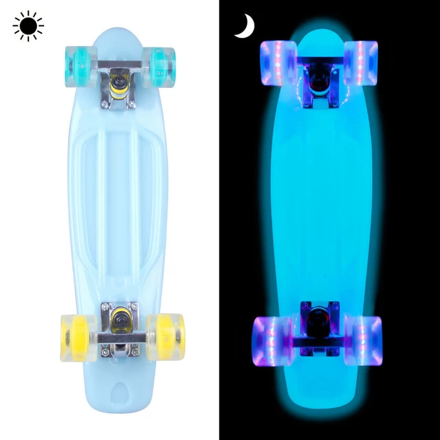 Glow-in-the-Dark Pennyboard WORKER Lumy 22ʺ - Blue with Colourful Wheels - Blue with Colourful Wheels