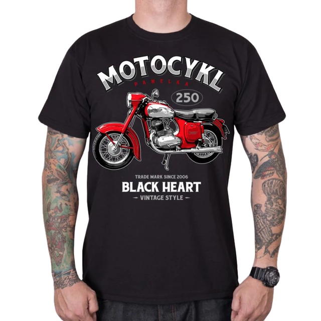 Póló BLACK HEART Motorcycle Panelka - fekete