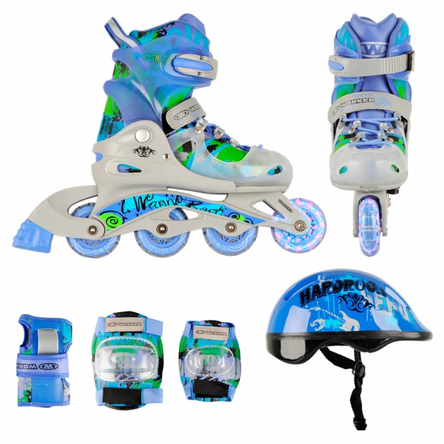 WORKER Torny LED – Kinder Inline-Skates Set 3in1 mit leuchtenden Rollen