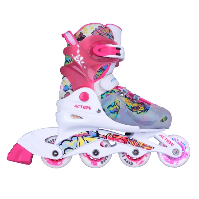 Action Doly Kinder Inline-Skates mit leuchtenden Rollen , verstellbar - rosa