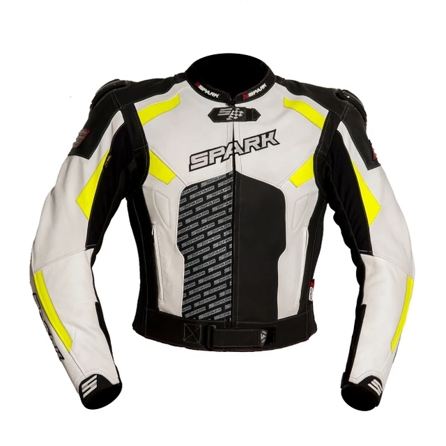 Men’s Leather Moto Jacket Spark ProComp - Black-White-Fluo - Black-White-Fluo