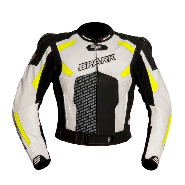 Men’s Leather Moto Jacket Spark ProComp - Black-White-Fluo