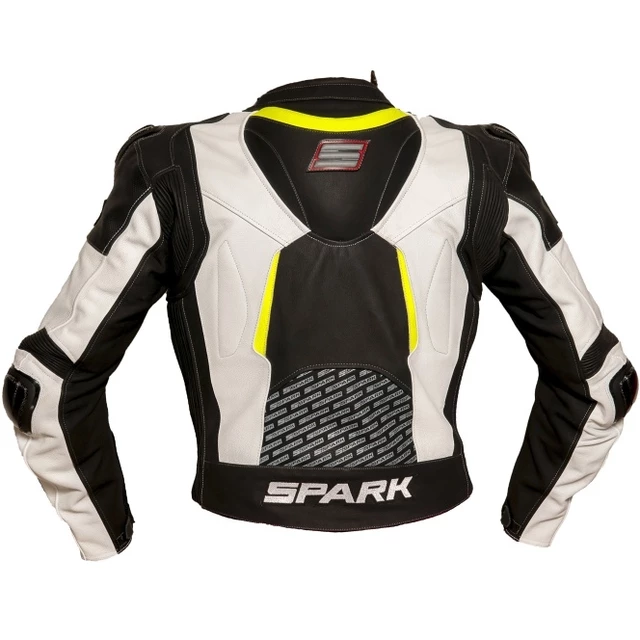 Men’s Leather Moto Jacket Spark ProComp - Black-White-Fluo