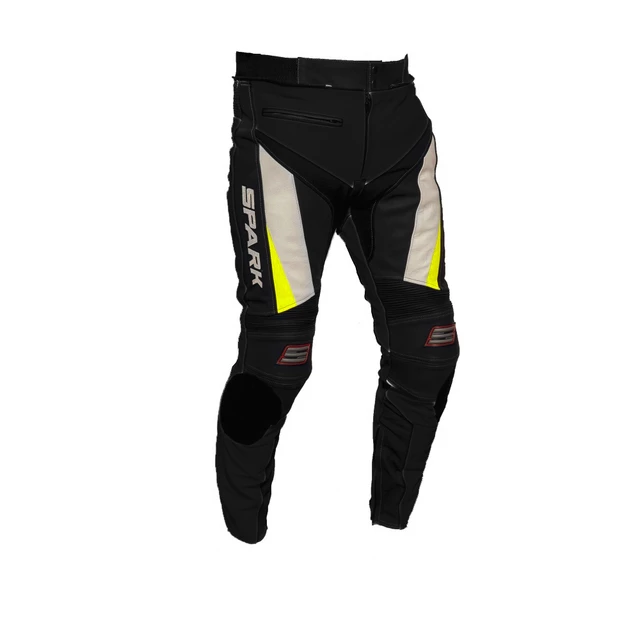 Men’s Leather Moto Pants Spark ProComp - 4XL - Black-White-Fluo