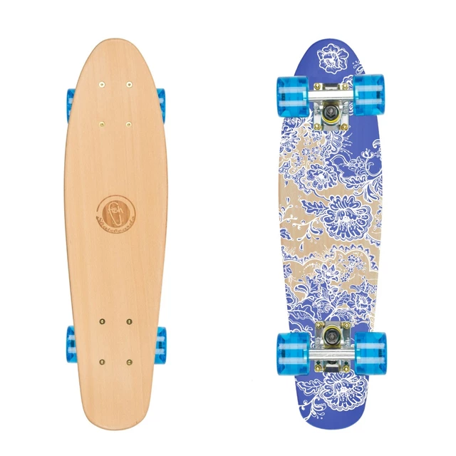 Penny Board Fish Classic Wood - Flowers-Silver-Transparent Blue - Flowers-Silver-Transparent Blue
