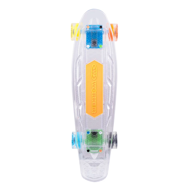 Svetleči penny board WORKER Ravery 22" z bluetooth zvočnikom - transparentní růžová/žlutá