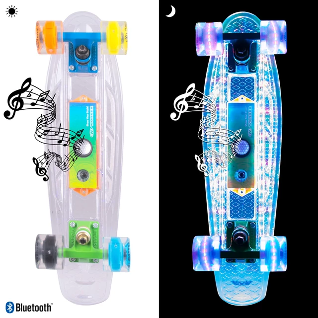 Light-Up Penny Board WORKER Ravery 22" with Bluetooth Speaker - Transparent/Orange - Transparent/Orange