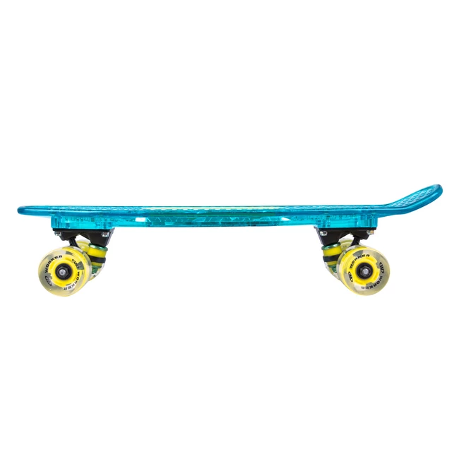 Svetleči penny board WORKER Ravery 22" z bluetooth zvočnikom - transparentní růžová/žlutá