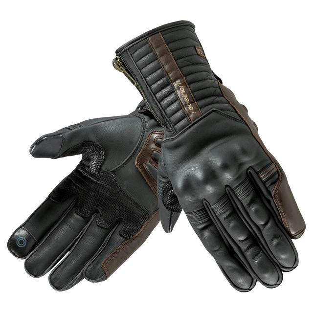 Leather Motorcycle Gloves Rebelhorn Opium II Retro CE - Black - Black